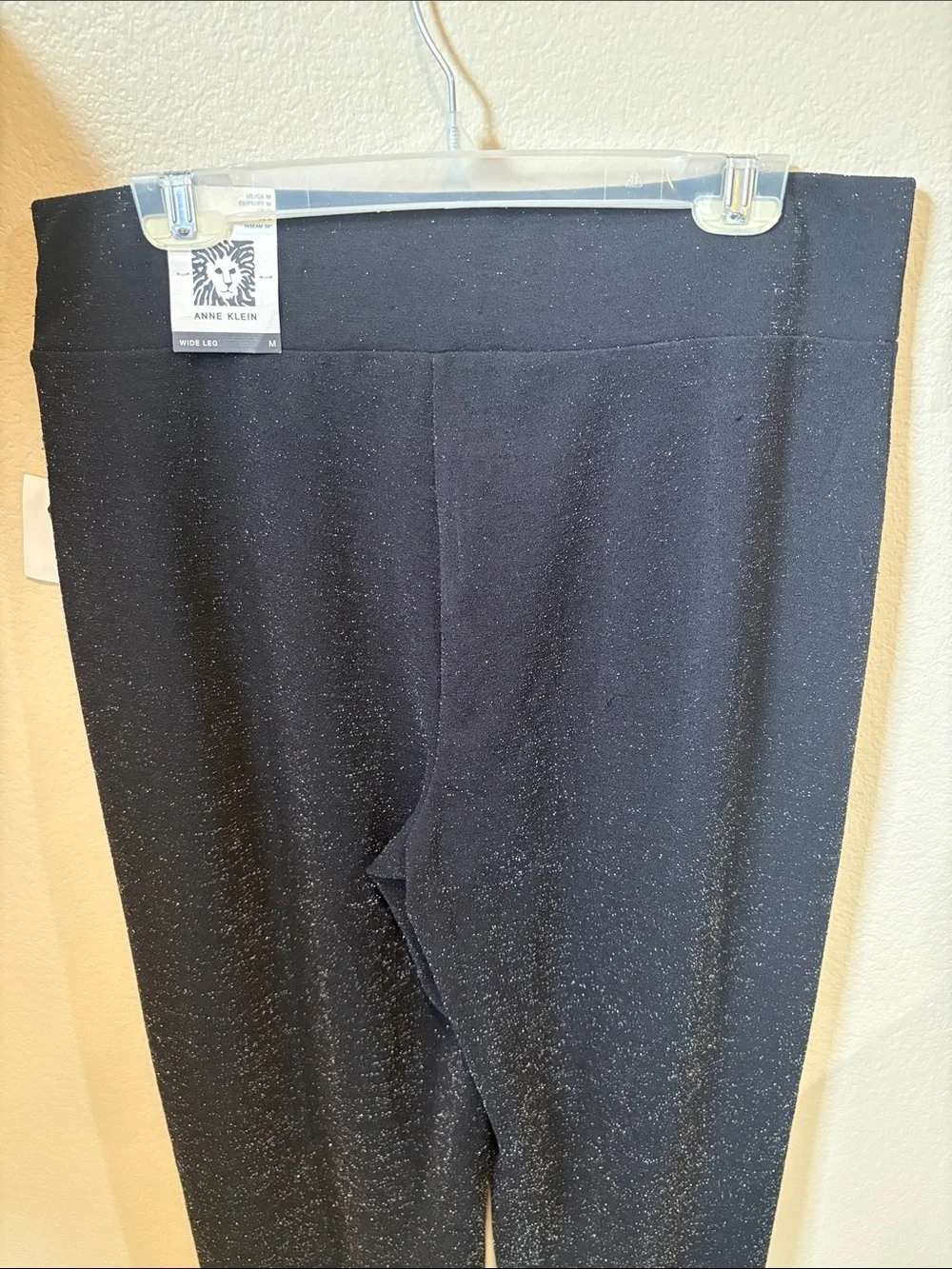 Anne Klein Black Metallic Fleck Wide-Leg Pants